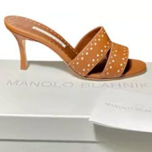 Brand New Manolo Blahnik Calf Leather Sandal Heels